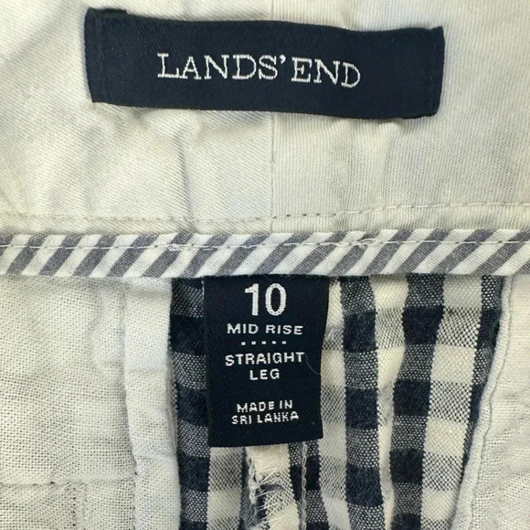 Lands End Gingham Pant Womens Navy White Straight Leg Size 10 - Picture 7 of 8